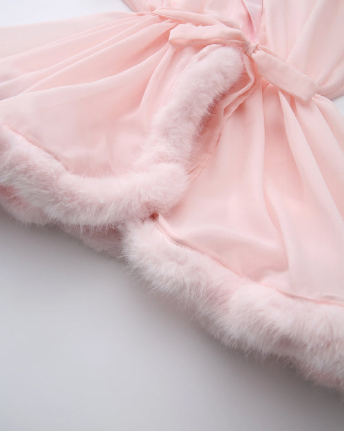 Rosé Princess Fur Chiffon Robe - Angel Ruche