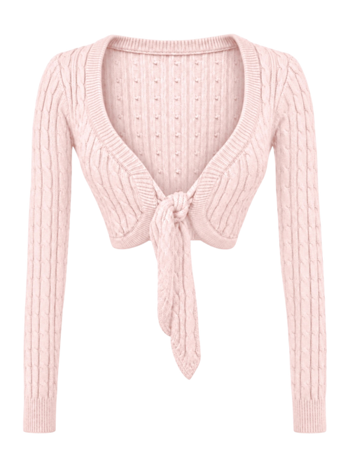 Lovergirl Tie Front Cable Knit Cardigan (Pink)