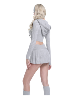 Cozy Cloud Cable Knit Fold Over Mid-Rise Skirt (Grey)