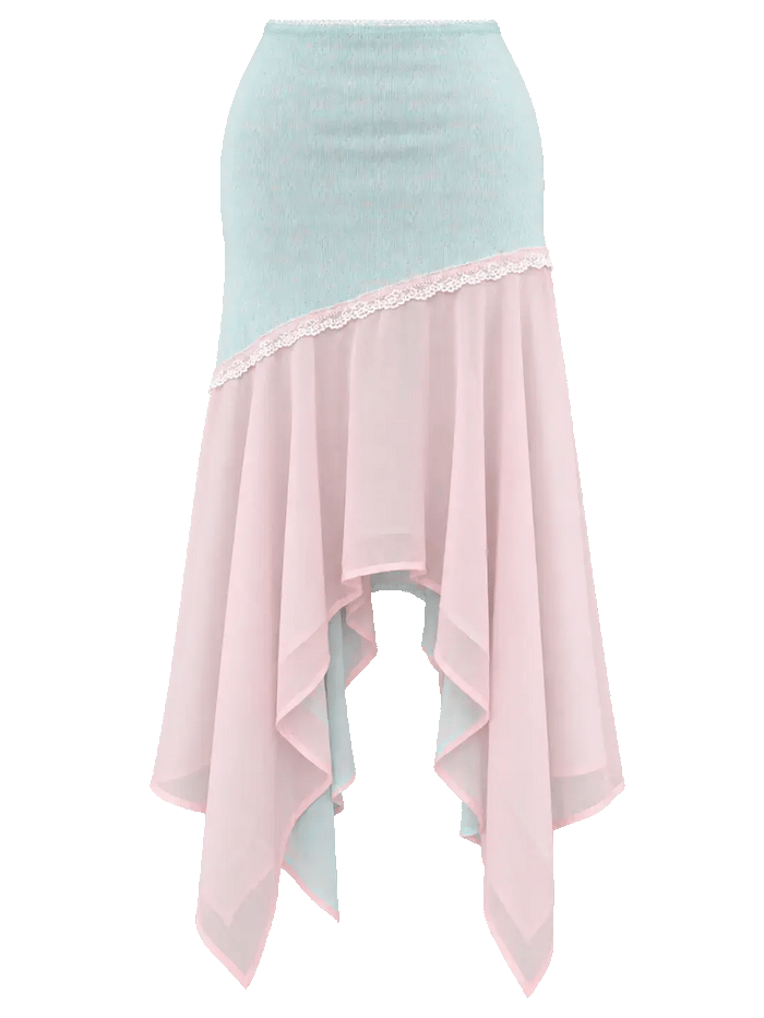 Dewdrop Reversible Lace Chiffon Skirt  (Pink Teal)