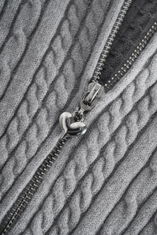 Fur Trim Cozy Cloud Cable Knit Cardigan (Grey)