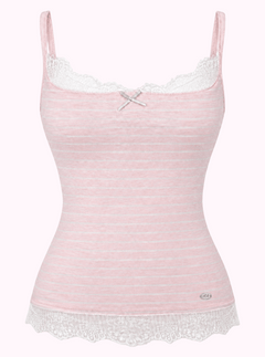 Muse Cotton Reversible Lace Cami  (Pink Grey Stripe)
