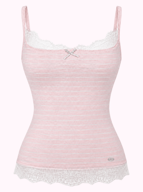 Muse Cotton Reversible Lace Cami  (Pink Grey Stripe)