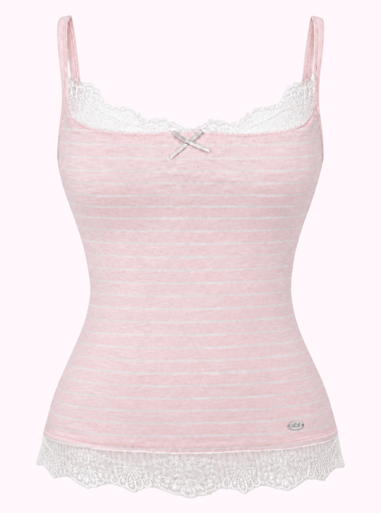 Muse Cotton Reversible Lace Cami  (Pink Grey Stripe)