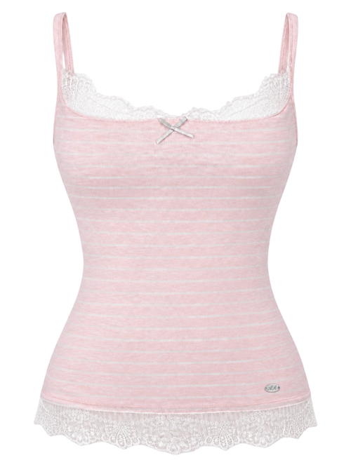 Muse Cotton Reversible Lace Cami  (Pink Grey Stripe)