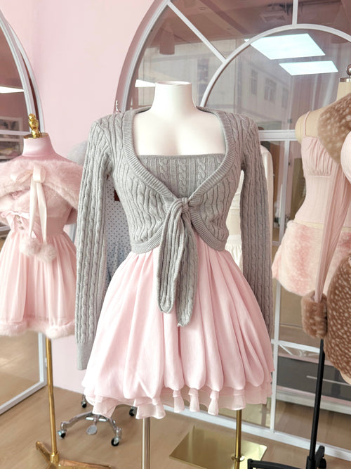 Lovergirl Cable Knit Chiffon Babydoll Dress