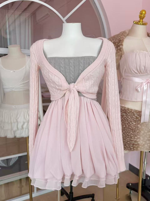 Lovergirl Tie Front Cable Knit Cardigan (Pink)
