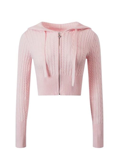 Strawberry Milk Cable Knit Zip up Cardigan (Pink) - Angel Ruche