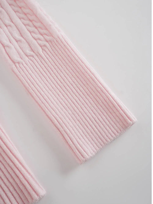 Strawberry Milk Cable Knit Zip up Cardigan (Pink) - Angel Ruche