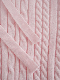 Strawberry Milk Cable Knit Zip up Cardigan (Pink) - Angel Ruche