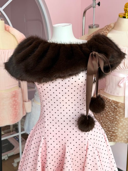 Sugar Pom Fur Pullover Stretchy Shoulder Cape (Brown)