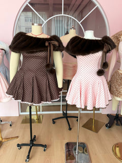 Dolly Polka Dot Dress+ Petticoat (Pink Mocha)