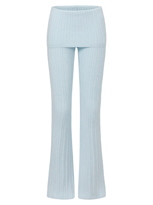 Colette Cable Knit Fold‑Over Pants  (Ice Blue)