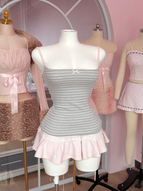 Muse Cotton Reversible Lace Cami  (Pink Grey Stripe)