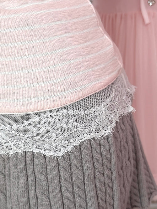 Muse Cotton Reversible Lace Cami  (Pink Grey Stripe)