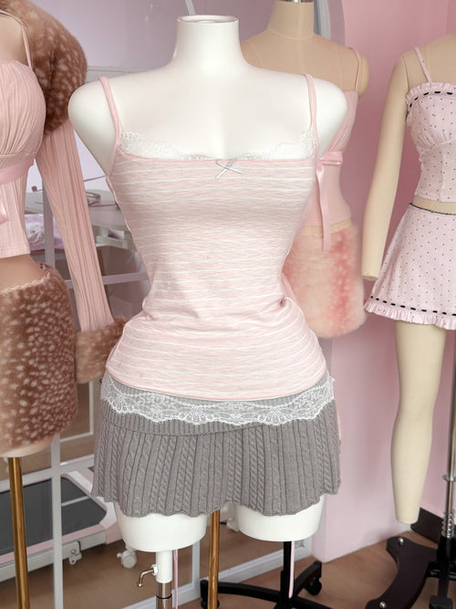Muse Cotton Reversible Lace Cami  (Pink Grey Stripe)