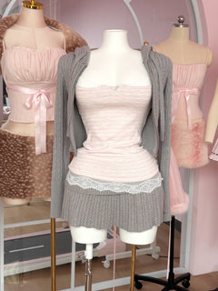 Muse Cotton Reversible Lace Cami  (Pink Grey Stripe)
