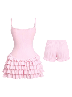 Serafina Ruffles Mini Dress + Bloomer Shorts Set (Pink)