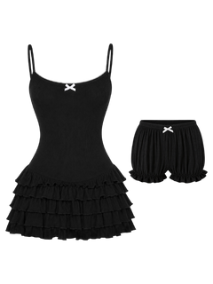Serafina Ruffles Mini Dress + Bloomer Shorts Set (Black)