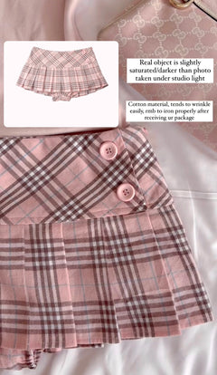 Girly Plaid Pleated Mini Skirt (Pink)