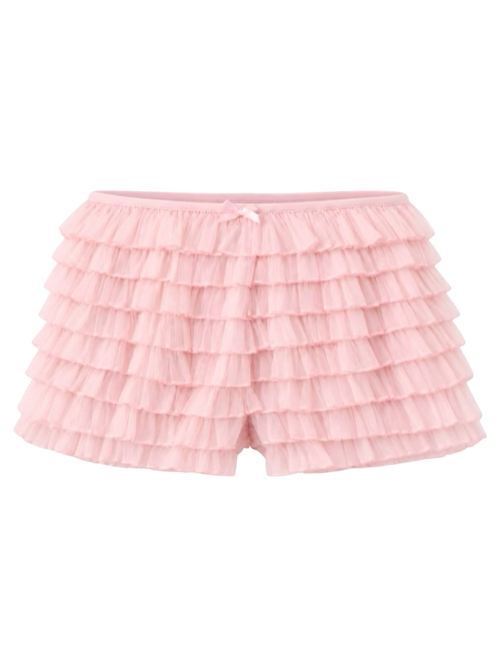 Delicate Pink Chiffon Ruffles Shorts (Rose Pink)