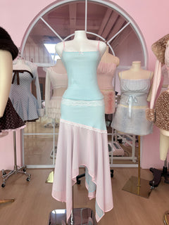 Dewdrop Reversible Lace Chiffon Skirt  (Pink Teal)