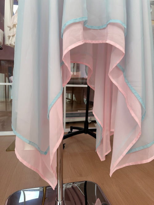 Dewdrop Reversible Lace Chiffon Skirt  (Pink Teal)