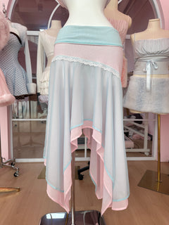 Dewdrop Reversible Lace Chiffon Skirt  (Pink Teal)