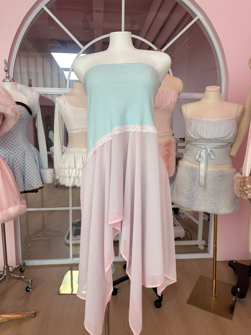Dewdrop Reversible Lace Chiffon Skirt  (Pink Teal)