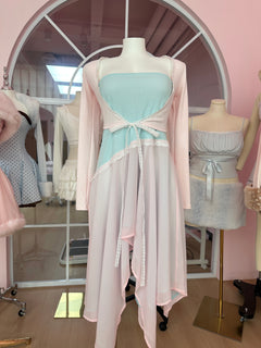 Dewdrop Reversible Lace Chiffon Skirt  (Pink Teal)