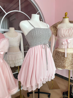 Lovergirl Cable Knit Chiffon Babydoll Dress