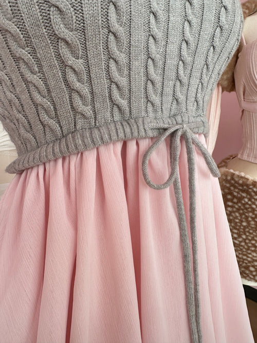 Lovergirl Cable Knit Chiffon Babydoll Dress
