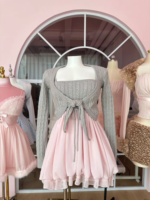 Lovergirl Cable Knit Chiffon Babydoll Dress