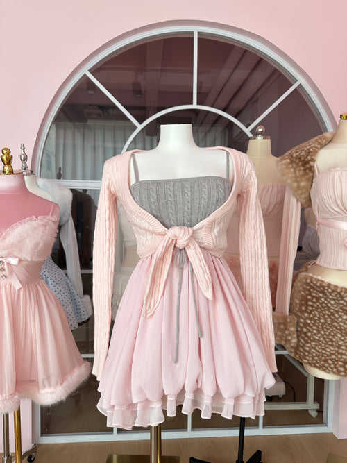 Lovergirl Cable Knit Chiffon Babydoll Dress