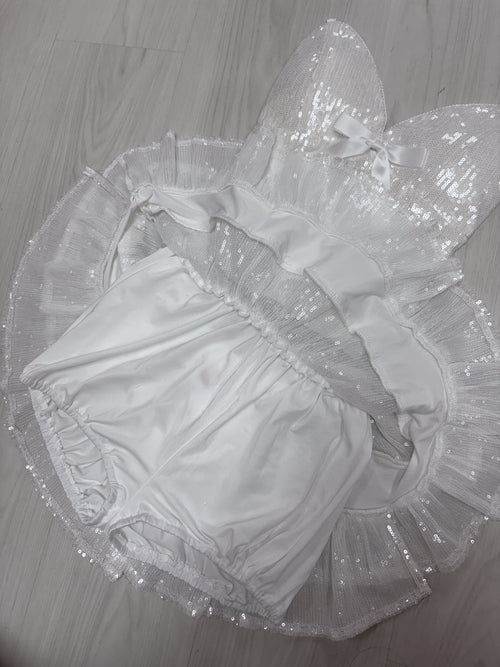 Diamond Fairy Dust Sequin Mini Skirt + Petticoat (White)