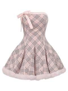 Sugarplum Plaid Hourglass Fur Trim Dress+ Petticoat (Pink)