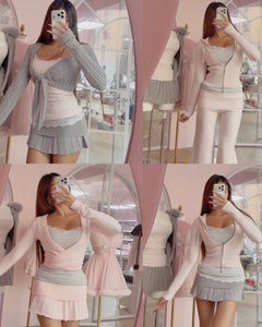 Muse Cotton Reversible Lace Cami  (Pink Grey Stripe)
