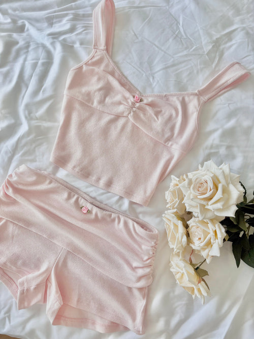 Rose Buds Cotton Crop Tank Top (Baby Pink)