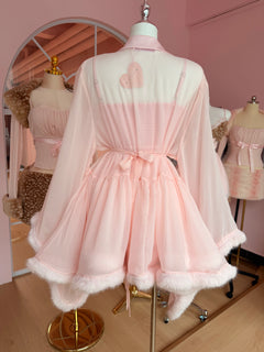 Rosé Princess Fur Chiffon Robe - Angel Ruche