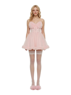 Rosé Princess Fur Chiffon Babydoll Dress - Angel Ruche