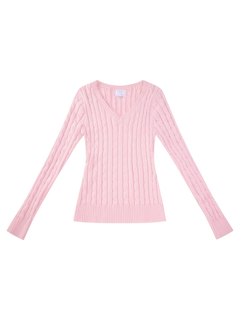 Love Letter Cable Knit V Neck Sweater (Pink)