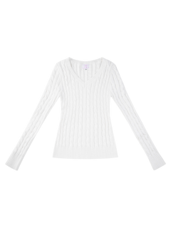 Love Letter Cable Knit V Neck Sweater (White)