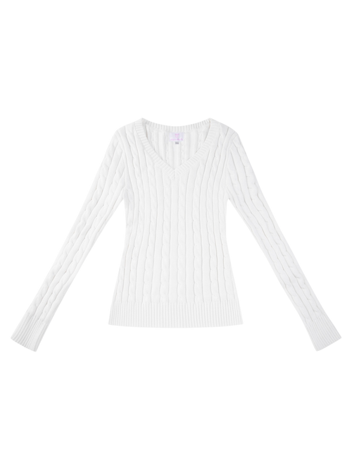 Love Letter Cable Knit V Neck Sweater (White)