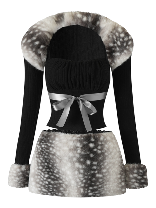 My True Form Fawn Set- Black (Fur Bolero + Skirt Set)