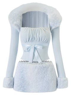 My True Form Fawn Mid-Rise Fur Lace Skirt (Snow Blue)