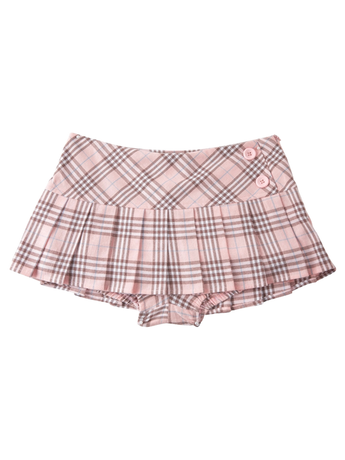 Girly Plaid Pleated Mini Skirt (Pink)