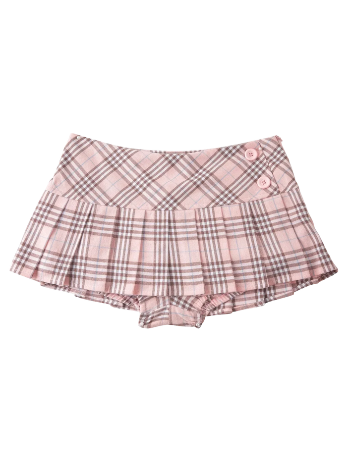 Girly Plaid Pleated Mini Skirt (Pink)