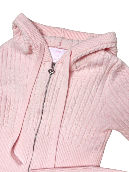 Strawberry Milk Cable Knit Zip up Cardigan (Pink)