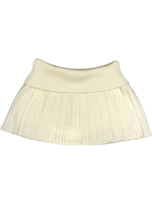 Vanilla Butter Cable Knit Fold Over Mid-Rise Skirt (Light Yellow)