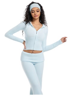 That Girl Rib Knit Fold Over Straight Leg Pants (Baby Blue)